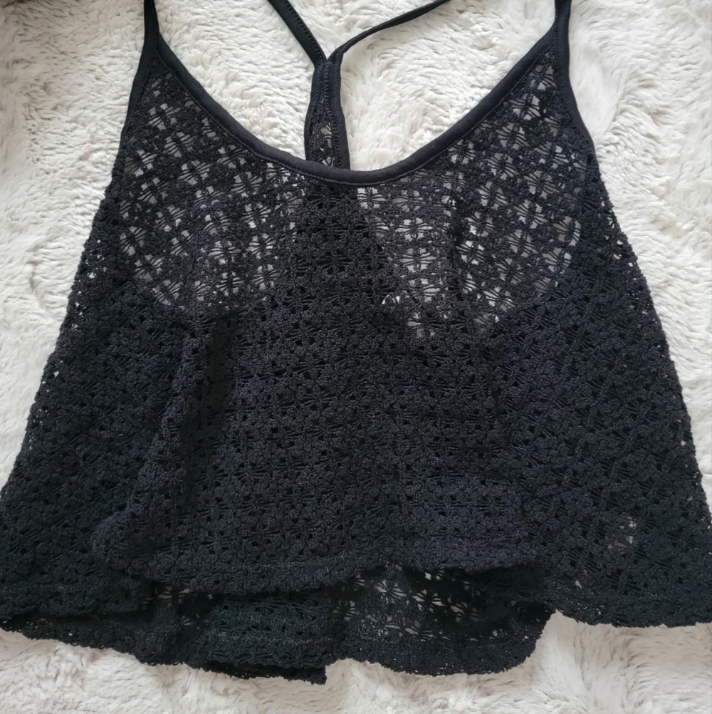 ✨️CL Victoria's Secret Pink Black Crochet Crop‎ Top Size XS/S